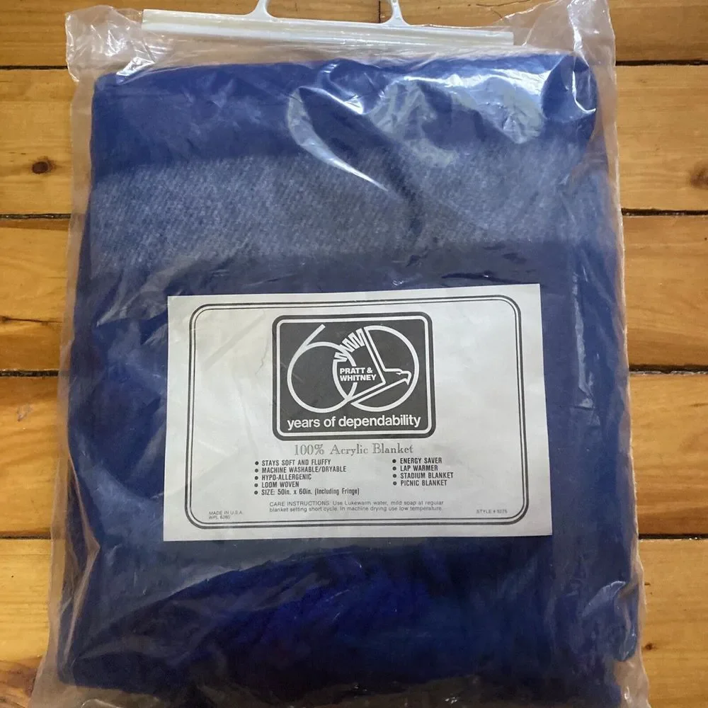 NOS Pratt Whitney 60 Year‎ Promo Blanket 1985 Soft Unused Logo Blue Aviation 60